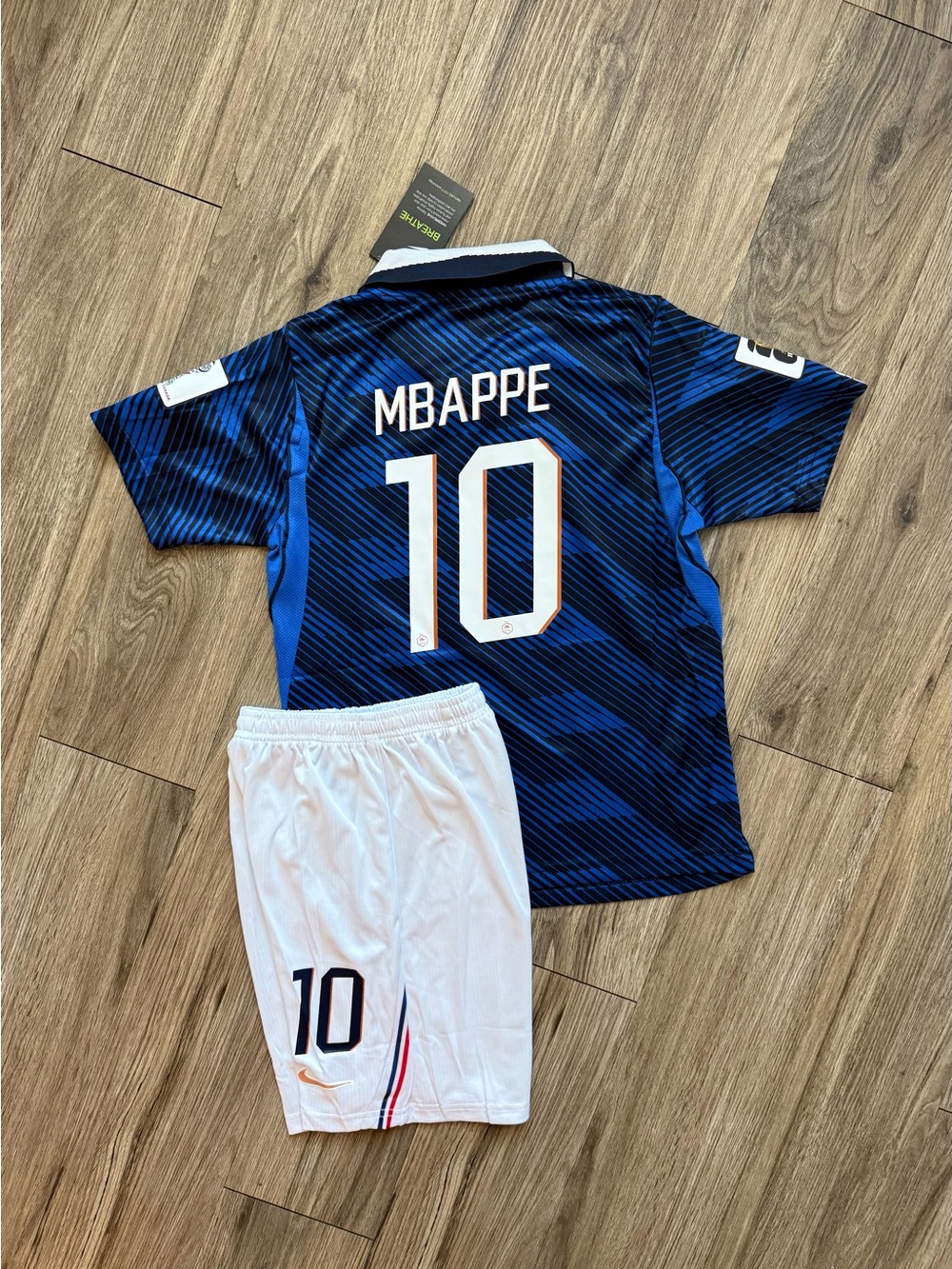 France Home Mbappé #10 Blue Soccer Jersey and White Shorts